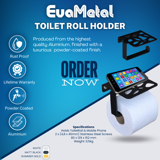 Toilet Roll Holder with Mobile Phone Storage - MATT BLACK - Abstract Collection