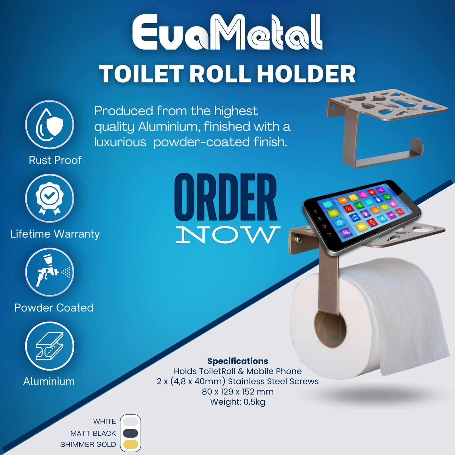 Toilet Roll Holder with Mobile Phone Storage - SHIMMER GOLD - Abstract Collection