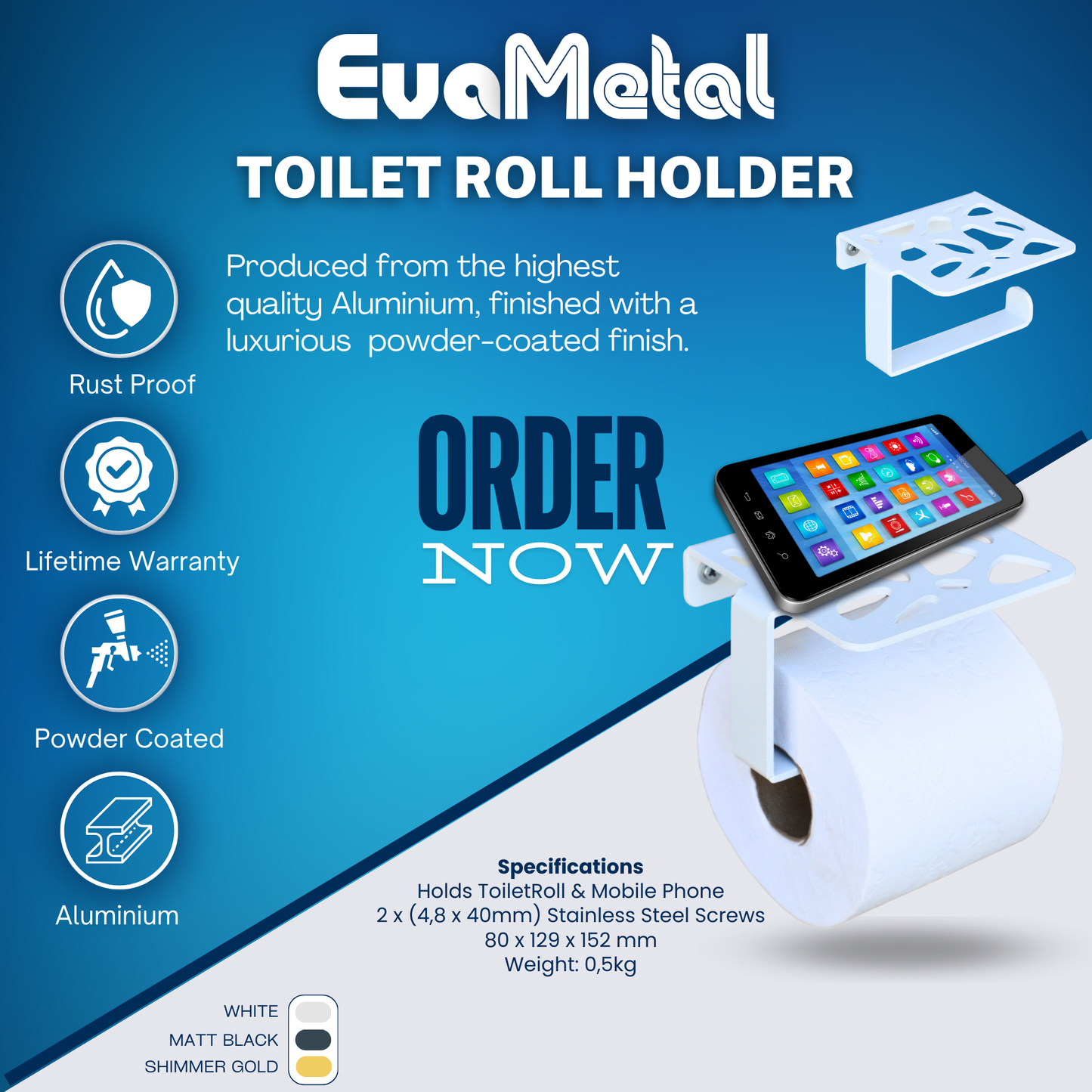 Toilet Roll Holder with Mobile Phone Storage - WHITE - Abstract Collection