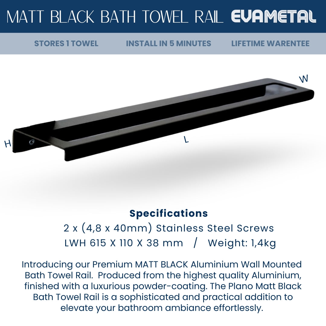 Bath Towel Rail - MATT BLACK - Plano Collection