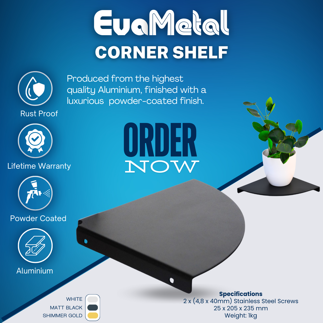 Corner Shelf - MATT BLACK - Plano Collection