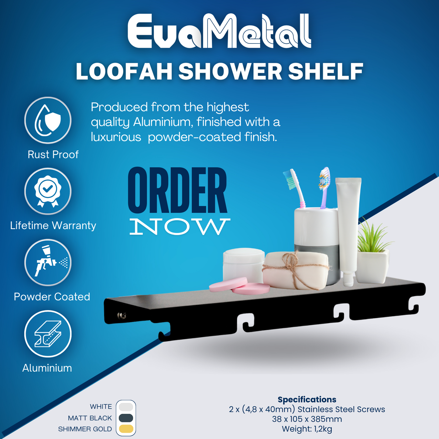 Loofah In-Shower Shelf - MATT BLACK - Plano Collection