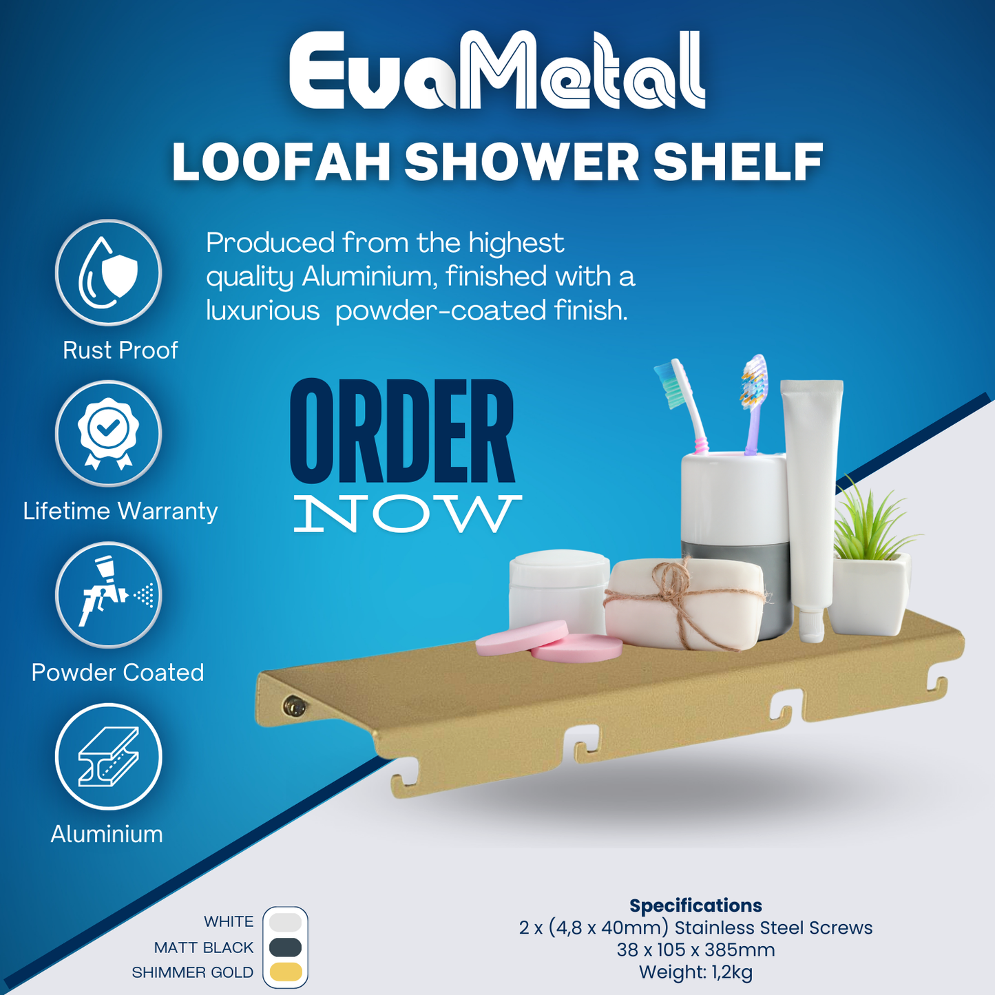 Loofah In-Shower Shelf - SHIMMER GOLD - Plano Collection